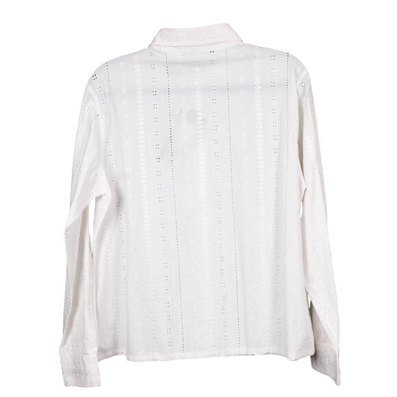 White Stag Eyelet Button Up Shirt L 12 14 Womens VTG NEW White Cotton Collared - Picture 6 of 6